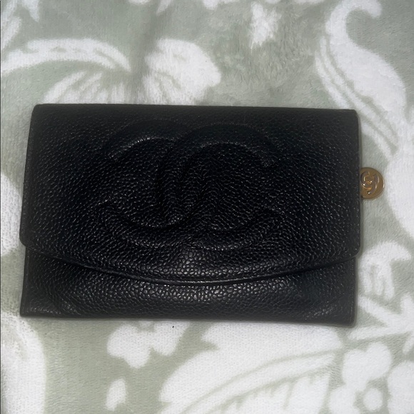 Chanel Black Leather Wallet with Gold Accent - Picture 1 of 5